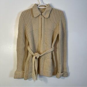 Gaeltarra Zip Up Cardigan Sweater w/ Belt - 100% Pure New Wool -See Measurements